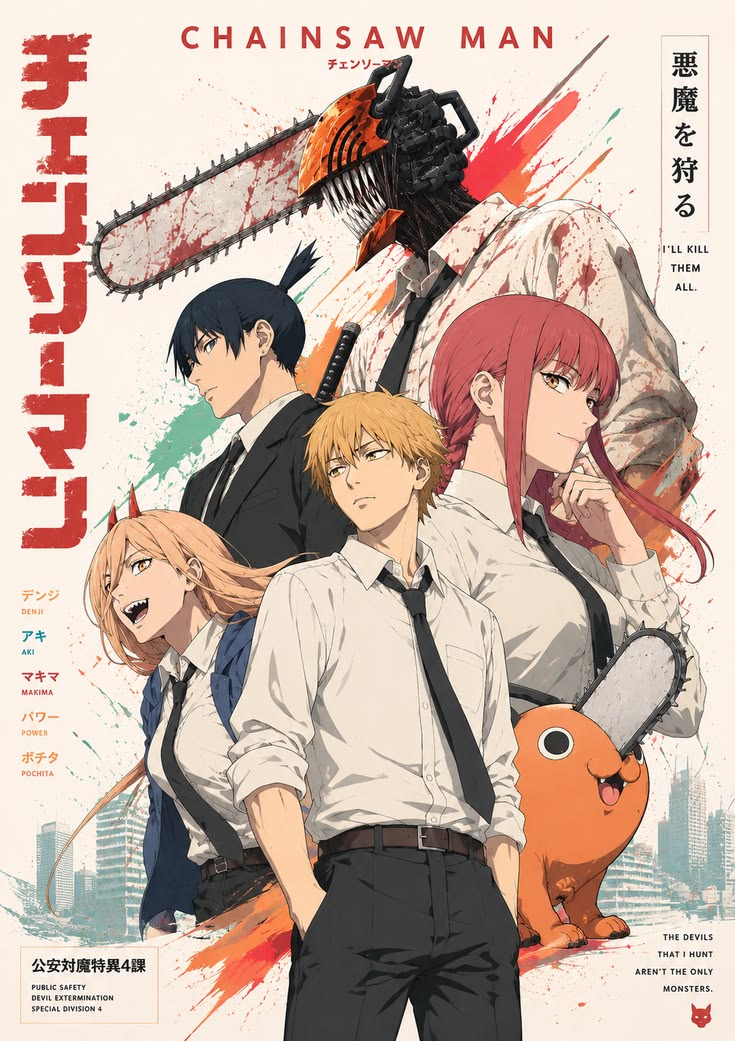 Chainsaw Man Character Collage Anime Poster